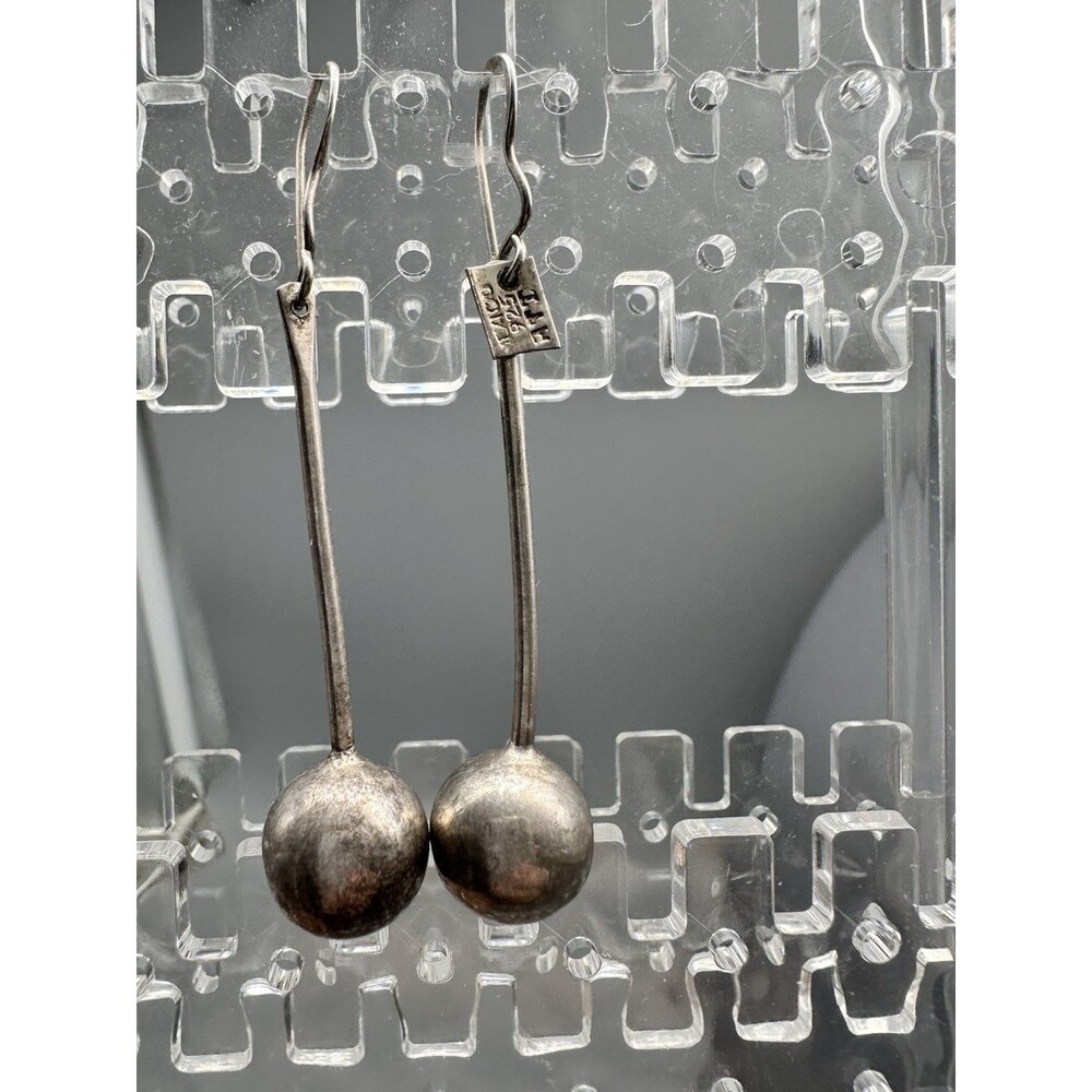 Modernist Ball Drop Mexico 925 ATI 2.25” Sterling Silver Earrings